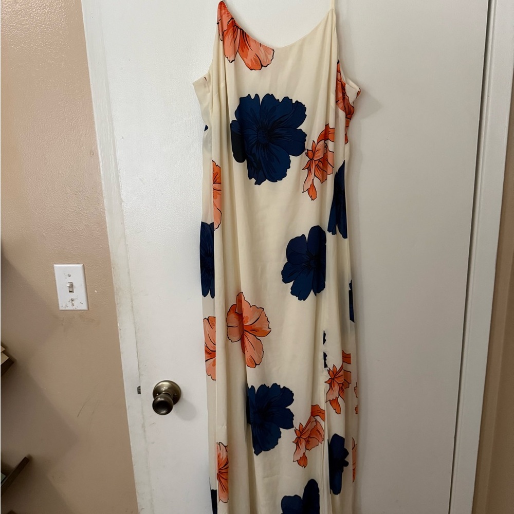 Floral Slip Maxi Dress in Cream with Navy & Coral Blooms NICOLE MILLER
